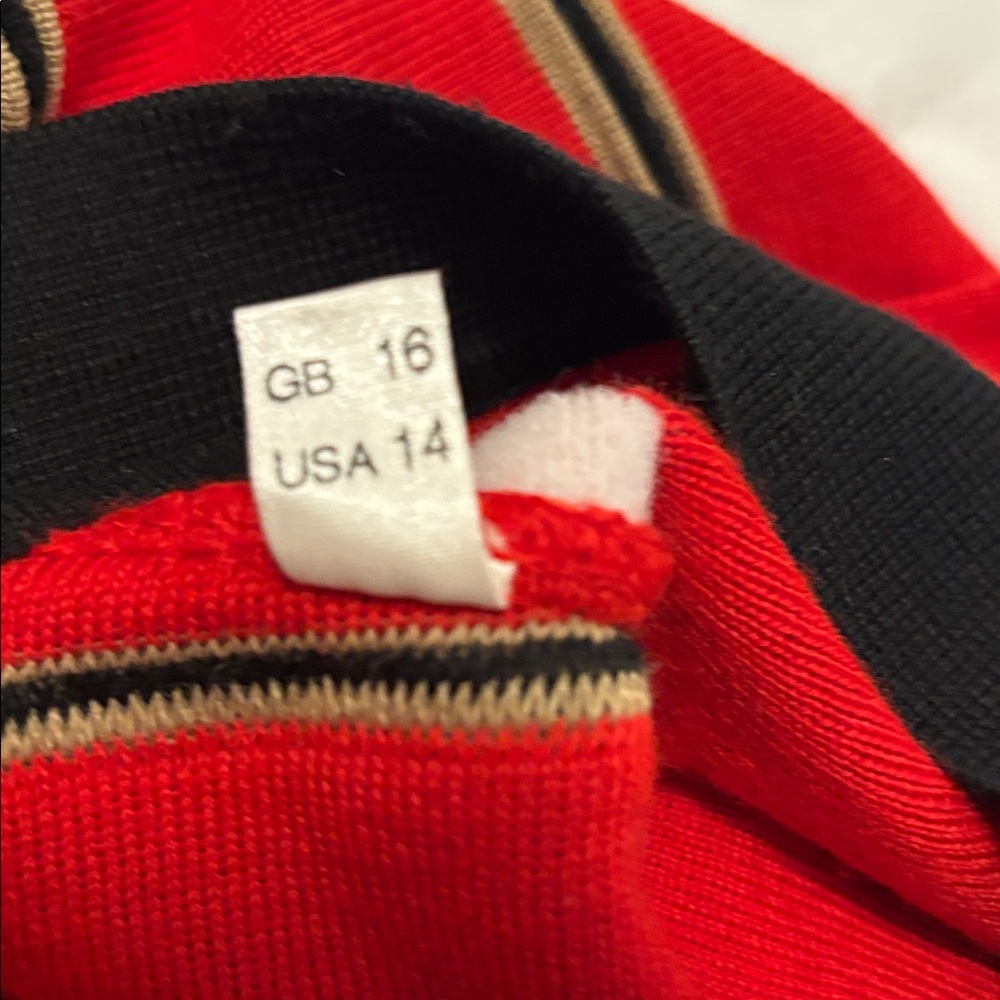 VTG Gispa red, black & gold striped button-up cardigan sweater SZ 14 Italy made - Picture 5 of 12